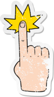 distressed sticker of a cartoon pointing hand png