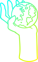 cold gradient line drawing of a cartoon hand holding whole earth png