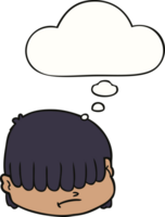 cartoon face with hair over eyes with thought bubble png