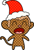 en criant main tiré bande dessinée livre style illustration de une singe portant Père Noël chapeau png