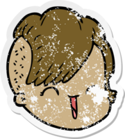 distressed sticker of a cartoon female face png