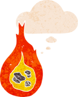 dessin animé boule de feu avec pensée bulle dans grunge affligé rétro texturé style png