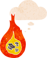 cartoon fireball with thought bubble in grunge distressed retro textured style png