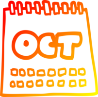 warm gradient line drawing of a cartoon calendar showing month of october png