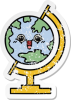 distressed sticker of a cute cartoon globe of the world png