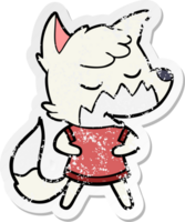 distressed sticker of a friendly cartoon fox png