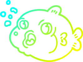 cold gradient line drawing of a cartoon fish blowing bubbles png