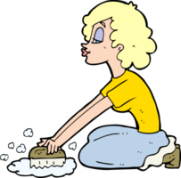 cartoon woman scrubbing floor png