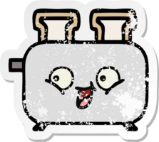 distressed sticker of a cute cartoon of a toaster png