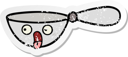 distressed sticker of a cute cartoon measuring spoon png