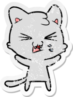 distressed sticker of a cartoon hissing cat png