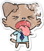 distressed sticker of a cartoon disgusted dog png