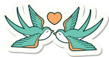 sticker of tattoo in traditional style of swallows and a heart png