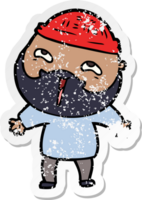 distressed sticker of a cartoon happy bearded man png