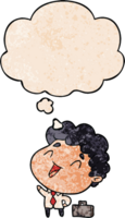 cartoon businessman with thought bubble in grunge texture style png