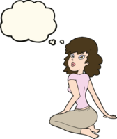 cartoon pretty woman with thought bubble png