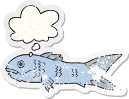 cartoon fish with thought bubble as a distressed worn sticker png