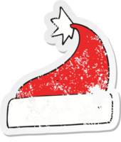 pegatina retro angustiada de un sombrero de navidad de dibujos animados png