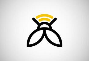 Bee signal logo design template. Wifi Bee connection logo vector
