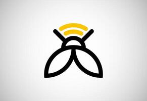 Bee signal logo design template. Wifi Bee connection logo vector