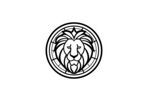 Lion head circle logo design template. vector