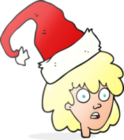 hand drawn cartoon woman wearning santa hat png