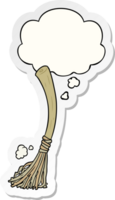 cartoon magic broom with thought bubble as a printed sticker png