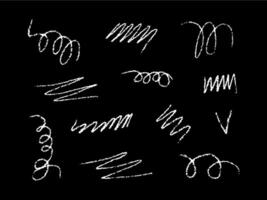 Hand drawn pencil lines. charcoal smears. Underline pen set. Doodle style sketch lines. Wavy strokes with rough edges on black background vector