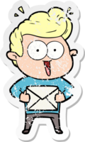 distressed sticker of a cartoon man with envelope png