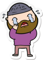 sticker of a cartoon bearded man crying png