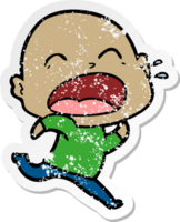 distressed sticker of a cartoon shouting bald man png