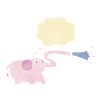 cartoon elephant squirting water with thought bubble png