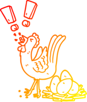 warm gradient line drawing of a cartoon chicken laying egg png