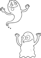 hand drawn black and white cartoon ghosts png