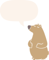 cartoon bear with speech bubble in retro style png