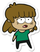 sticker of a cartoon tired woman png