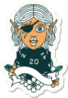 sticker of a elf rogue character with natural twenty dice roll png