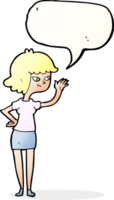 cartone animato amichevole ragazza agitando con discorso bolla png