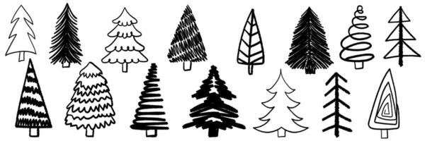 Collection of Christmas trees. Brush painted stylized trees for New Year and Christmas greeting cards, wrapping holiday design. vector