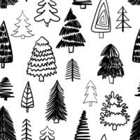 Seamless pattern with Christmas trees. Brush painted stylized print for New Year and Christmas holiday. vector