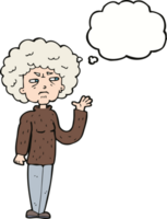 tecknad serie irriterad gammal kvinna vinka med trodde bubbla png
