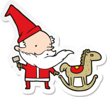 sticker of a cartoon santa making toy png