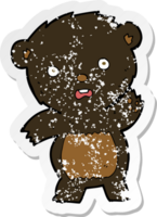adesivo retrô angustiado de um desenho animado acenando filhote de urso preto png