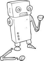 hand drawn black and white cartoon broken robot png