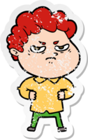 distressed sticker of a cartoon angry man png