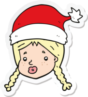 pegatina de una chica de dibujos animados con sombrero de navidad png