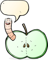 Cartoon-Apfel mit Wurm mit Sprechblase png