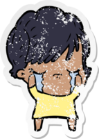 distressed sticker of a cartoon woman crying png