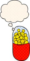 cartoon pill with thought bubble in comic book style png