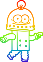rainbow gradient line drawing of a happy carton robot with light bulb png